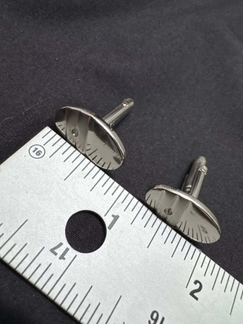Silver Oval Cufflinks With Textured Back & Single Diamond Accent For Men